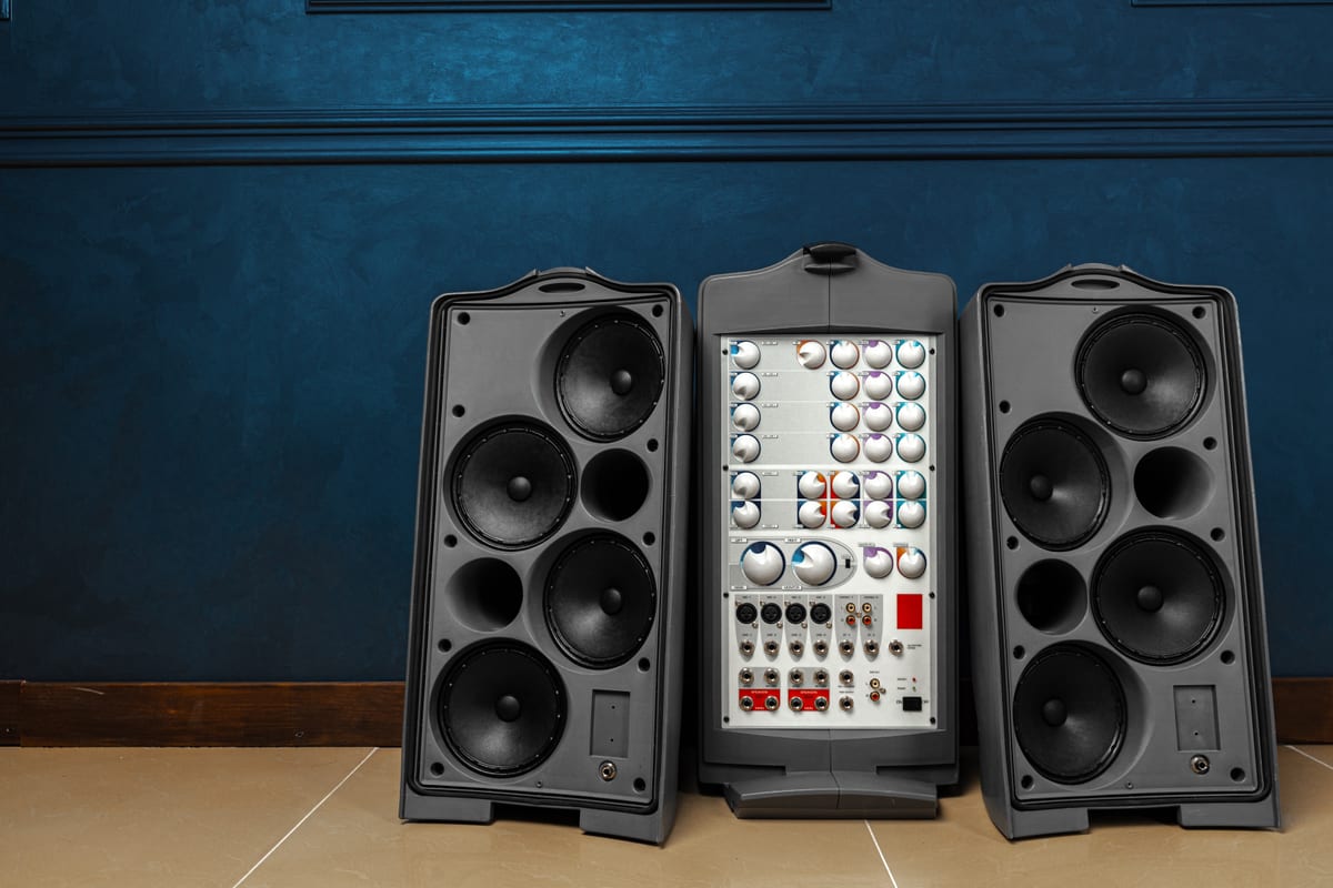 Sound System hire — modern audio system against a blue wall | Panda Party Hire Hire sound system — modern audio system against a blue wall for parties and events in Johannesburg, Sandton and Randburg