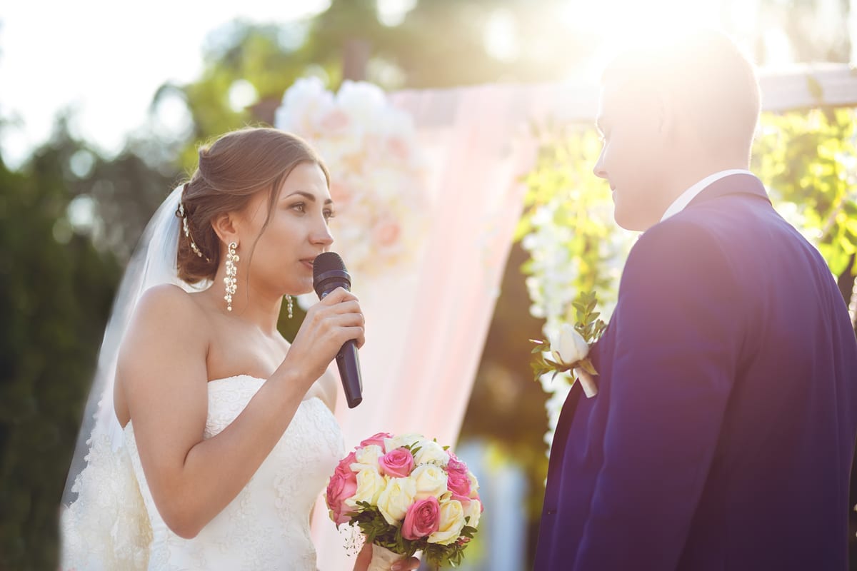 Sound System hire — bride speaking at wedding ceremony with groom | Panda Party Hire Hire sound system — bride speaking at wedding ceremony with groom for parties and events in Johannesburg, Sandton and Randburg
